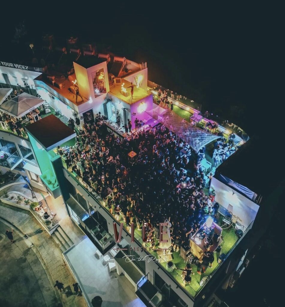 Ayia Napa rooftop party scene at night