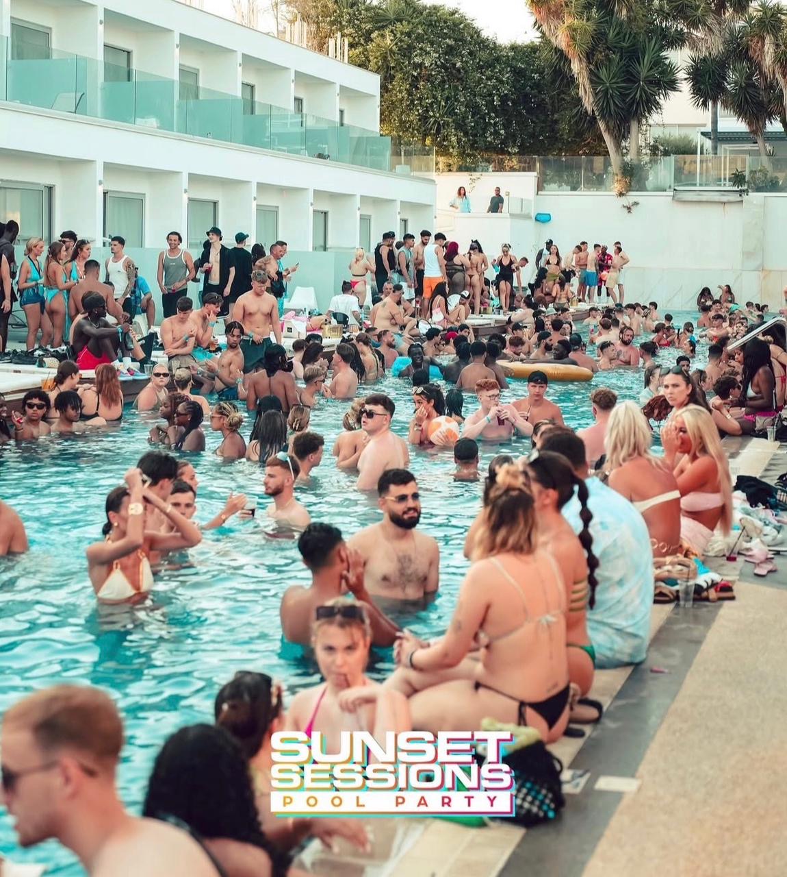 Sunset Pool Party crowd dancing in Ayia Napa
